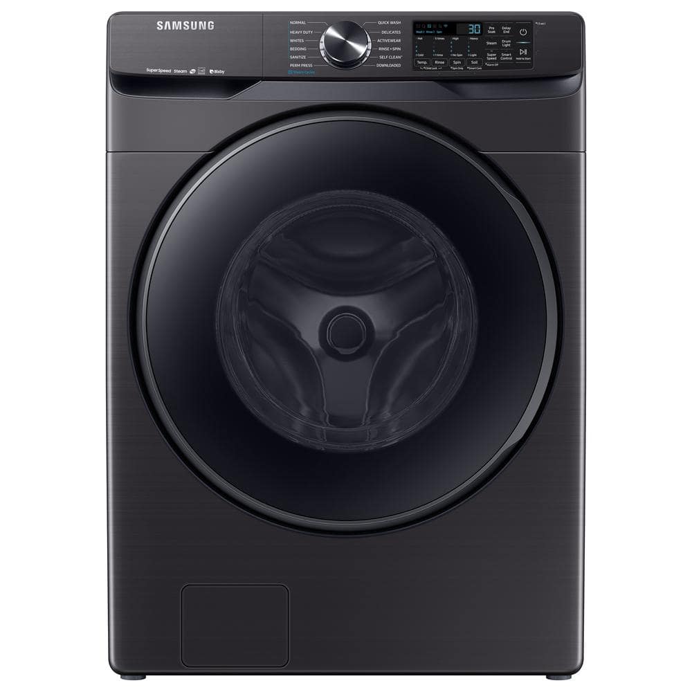 Samsung 5 0 Cu Ft High Efficiency Black Stainless Steel Front Load Washing Machine With Super Speed And Steam Energy Star Wf50r8500av The Home Depot