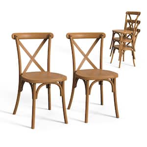 Plastic Outdoor Dining Chair in Wood-Color (Set of 2)