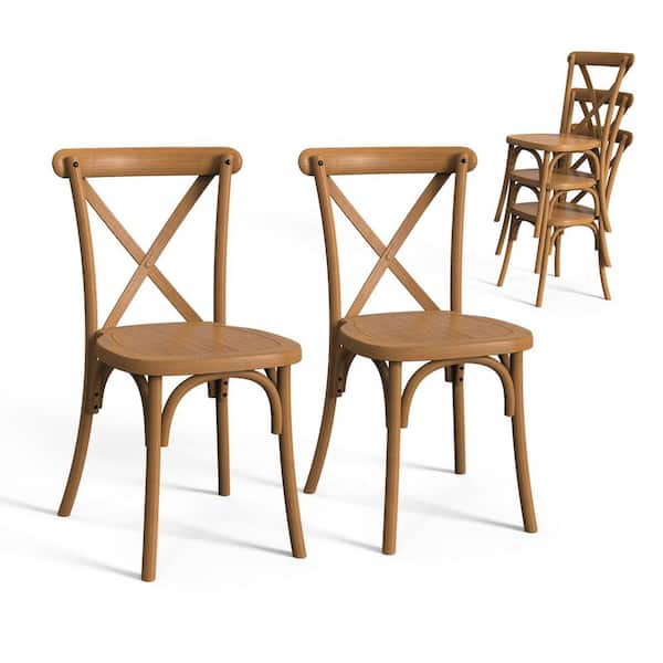 Karl home Plastic Outdoor Dining Chair in Wood-Color (Set of 2)