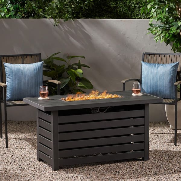 Black 47 in. Rectangle Metal Outdoor Fire Pit Table, Propane Gas 30,000 BTU Fire Pit for Deck, Internal Tank Location