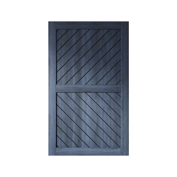 HOMACER XT3 50 in. x 80 in. C-Panel Solid Core Navy Slanted Stripe Design Pine Wood Interior Sliding Barn Door Slab