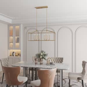Alfa 35 in. 8-Light Modern Linear Kitchen Island Rectangle Pendant Chandelier with Soft Gold Finish