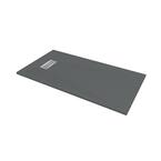 60 in. L x 32 in. W x 1.125 in. H Solid Composite Stone Shower Pan Base with L/R Drain in Graphite Slate