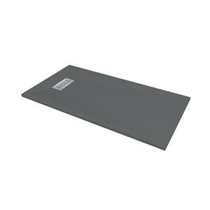 60 in. L x 32 in. W x 1.125 in. H Solid Composite Stone Shower Pan Base with L/R Drain in Graphite Slate