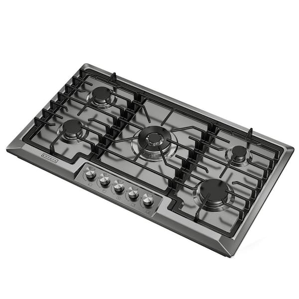 36 in. Gas Cooktop in Stainless Steel with 5-Burners including Power Burners