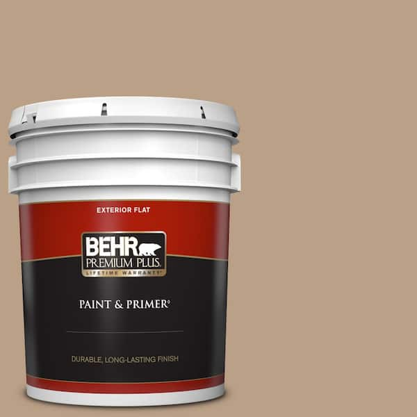 BEHR PREMIUM PLUS 5 gal. #ICC-52 Cup of Cocoa Flat Exterior Paint & Primer