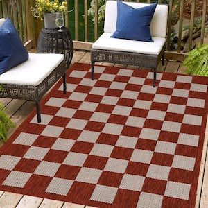 Daisy Red and Ivory 5 ft. x 8 ft. Indoor/Outdoor Area Rug