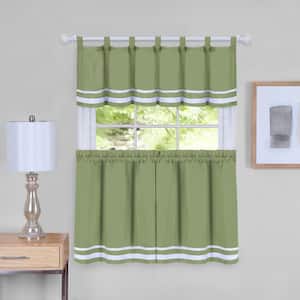 Dakota Green Polyester Light Filtering Rod Pocket Tier and Valance Curtain Set 58 in. W x 24 in. L