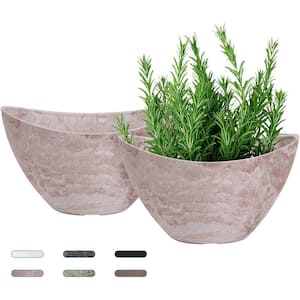 Modern 12 in. L x 12 in. W x 12 in. H Brown Plastic Oval Indoor Planter (2-Pack)