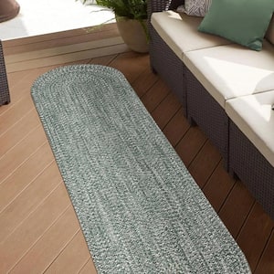 Braided Lagoon Breeze-White 2 ft. x 8 ft. Reversible Transitional Polypropylene Indoor/Outdoor Area Rug