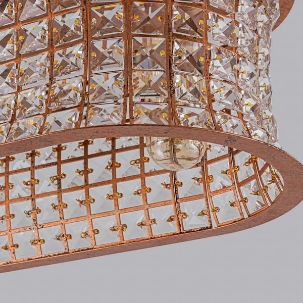 ZYZWMB 35 in. 5-Light Vintage Antique Brass Rectangle Crystal