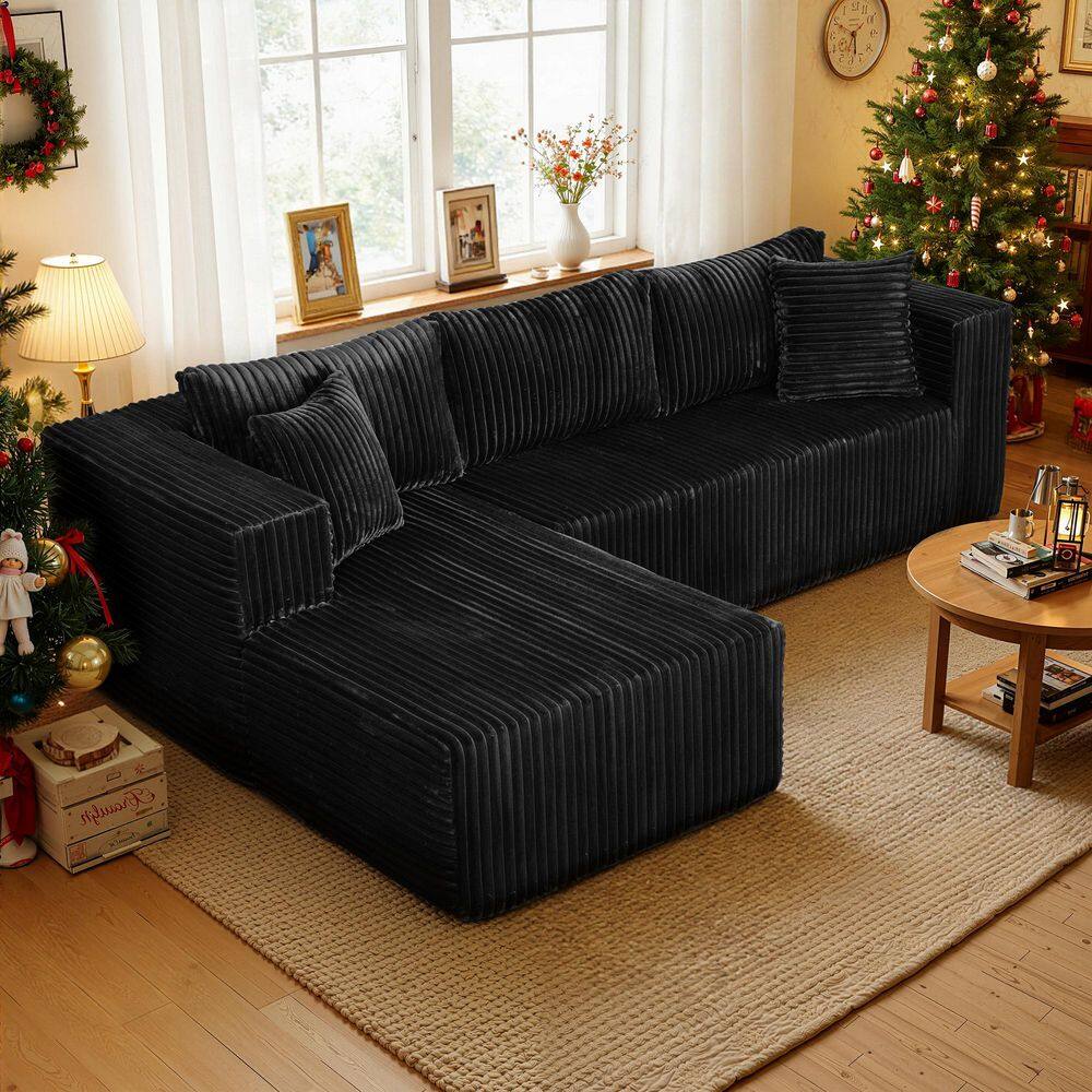 105.11 in. Wide Square Arm 2-Piece Modern Corduroy Fabric L-Shape Modular Sectional Sofa in Black with Chaise price history on PriceWatchPro