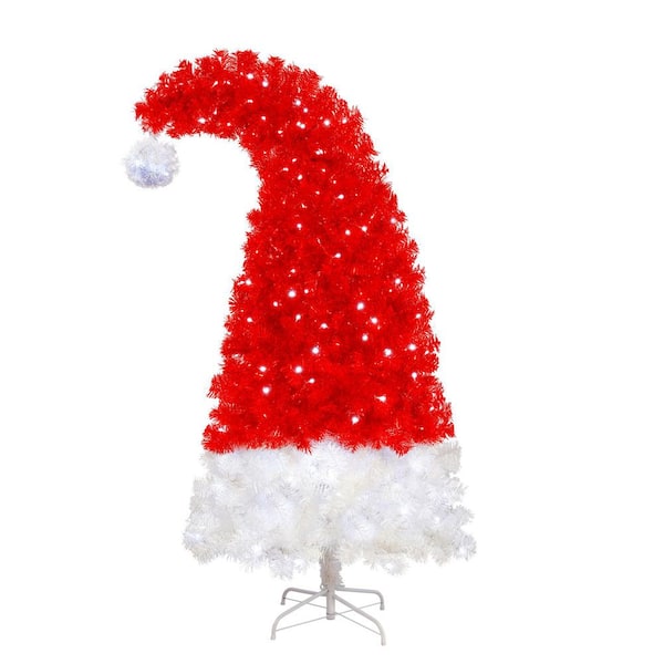 6 ft. Red Santa's Hat Shape Artificial Christmas Tree with LED Light, 1050 Tip