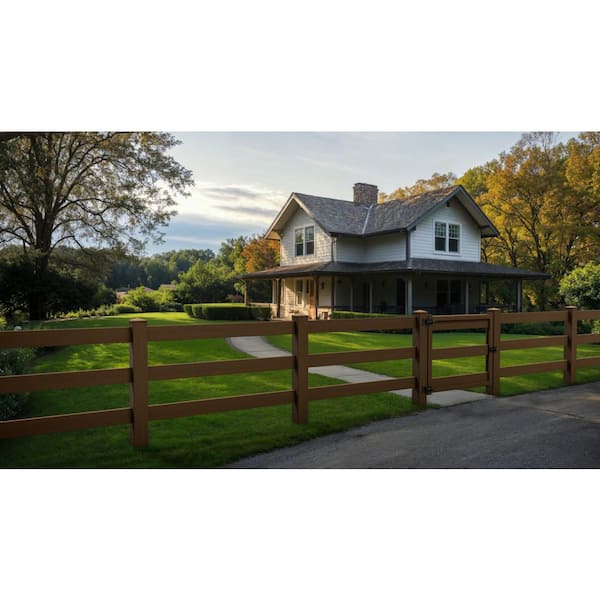 Composite Traditional 3 Board Ranch Rail Fence Panel (4 ft. H x 5.75 ft. W) Rosewood (Brown)