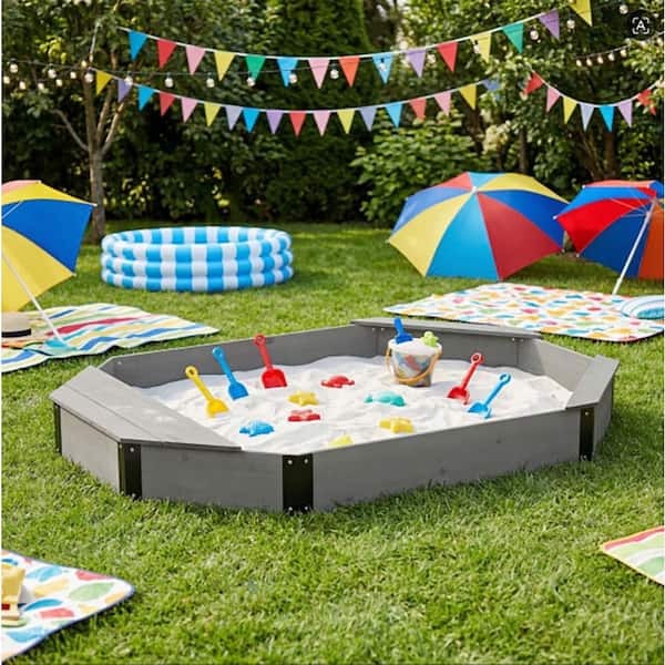 VEVOR Wooden Sandbox with Cover, 6 ft. W x 6 ft. L Octagonal