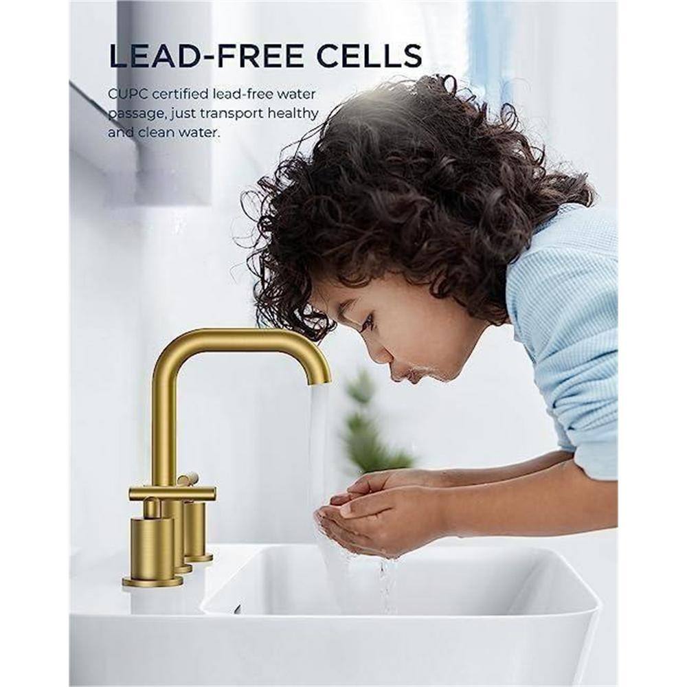 Brushed Gold Brass 8-Inch 2-Handle Bathroom Faucet Set