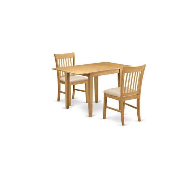 East West Furniture 3-Piece Natural Brown Oak Finish Solid Wood Top Dining Table Set