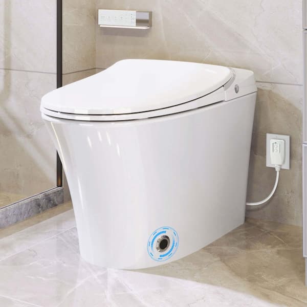 Smart Bidet Toilet in White In Flush 1.28 GPF with Dryer, Warm Water, Heated Seat, Power Outage Flushing,LED Night Light