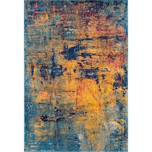 Manhattan Shantall Orange/Navy 5 ft. 3 in. x 7 ft. 6 in. Contemporary Abstract Polypropylene Area Rug