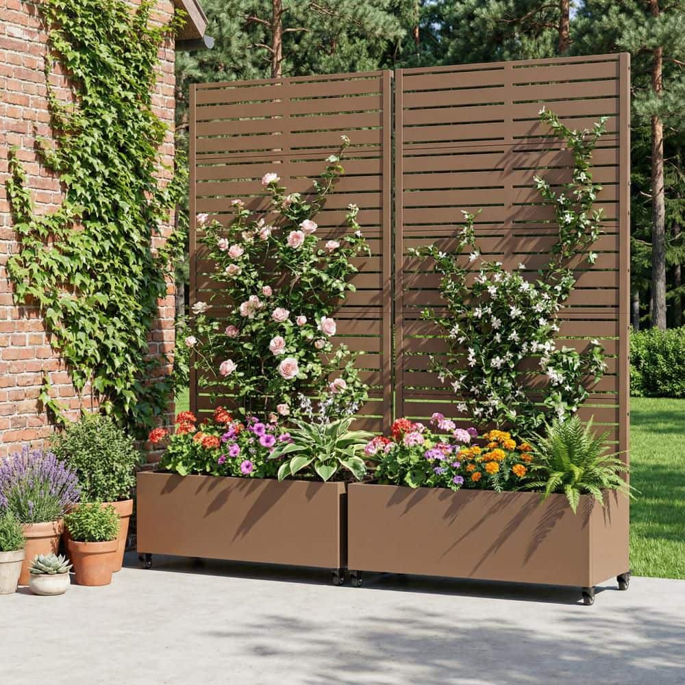 72 in. H x 35 in. W Metal Brown Rectangle Pots and Planter Raised Box with Trellis for Vine Climbing Plants(Set of 2) price history on PriceWatchPro