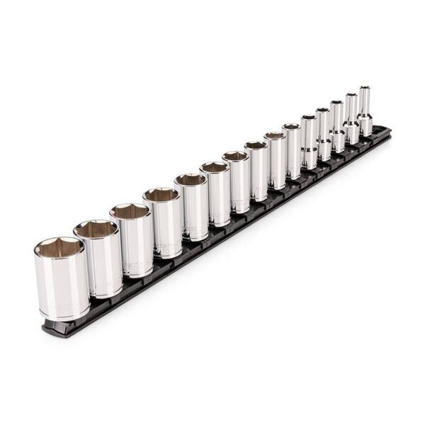 3/8 Inch Drive Semi-Deep 6-Point Socket Set with Rail, 15-Piece (1/4-1 in. )