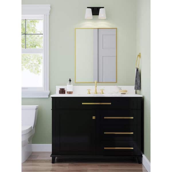 Vertex Collection 12.87 in. 2-Light Matte Black Etched White Glass Contemporary Vanity Light