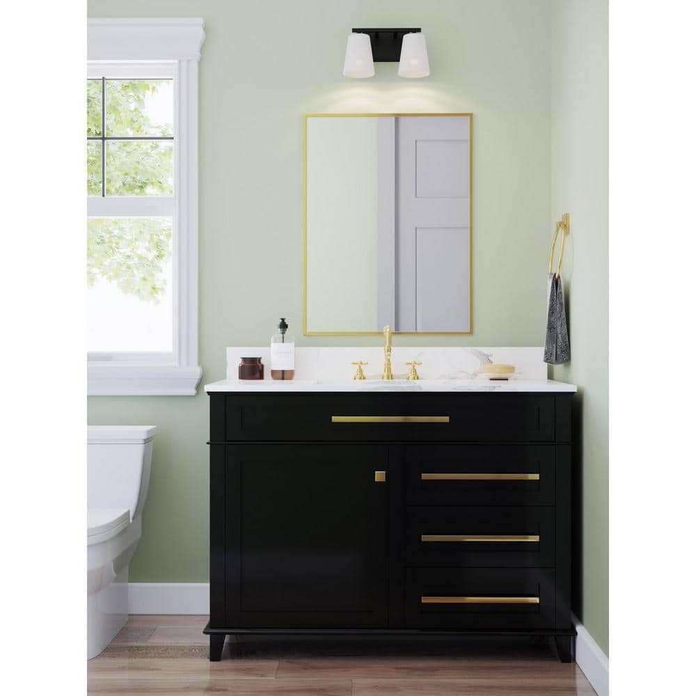 Vertex Matte Black Two-Light Bath Fixture with Etched Glass