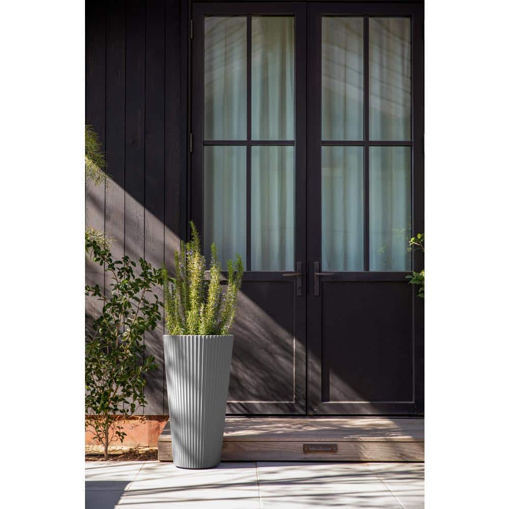 26" Gray Concrete-Plastic Tall Planter for Indoor/Outdoor