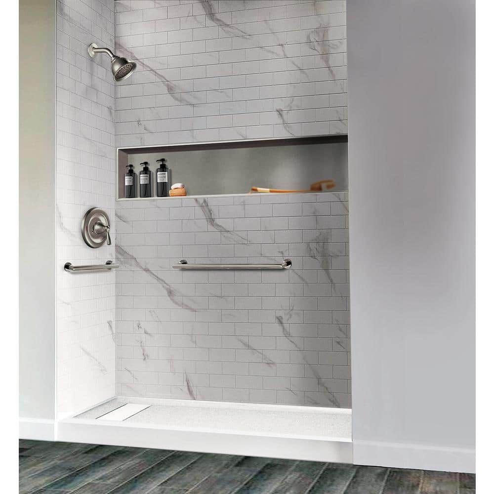 Brushed Stainless Steel Recessed Shower Storage Pod, 34.5-Inch