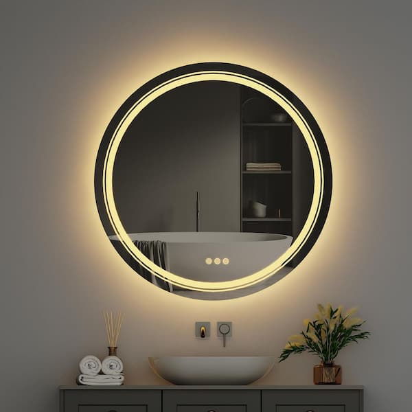 Wisfor 36 in. W x 36 in. H Large Round Frameless Anti-Fog Dimmable 3 Colors Wall  LED Smart Bathroom Vanity Mirror Light Memory XMR-Y28-638-US - The Home  Depot