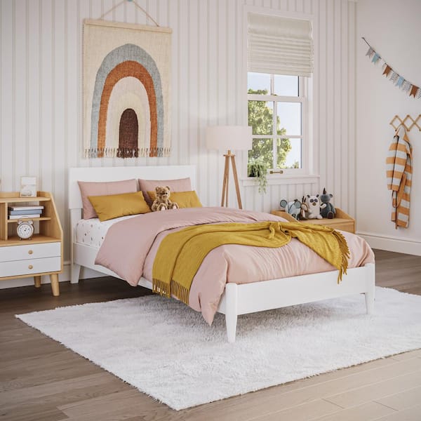 Aria White Solid Wood Frame Twin Modern Low Profile Platform Bed