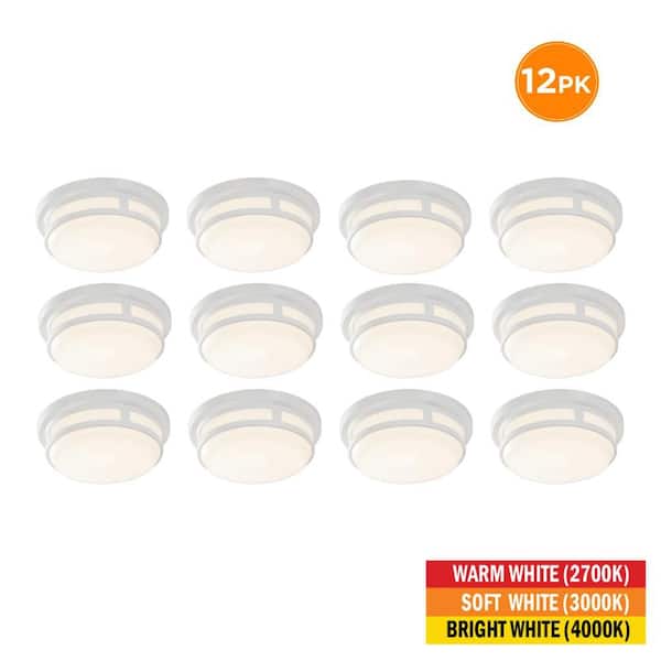 9 in. White Integrated LED Indoor Outdoor Ceiling Light Flush Mount Adjustable CCT 600LM 8.5W Wet Rated (12-Pack)