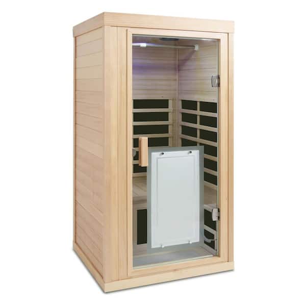 Home Sauna Room 1-Person Hemlock Far Infrared Indoor Sauna with LCD Touch Control, Bluetooth Audio, and LED Light
