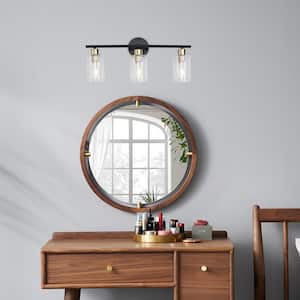 22.83 in. 3-Light Black and Brass Modern Adjustable Wall Sconce Bathroom Vanity-Light with Clear Glass Shade