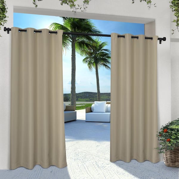 EXCLUSIVE HOME Cabana Taupe Solid Light Filtering Grommet Top Indoor/Outdoor Curtain, 54 in. W x 108 in. L (Set of 2)
