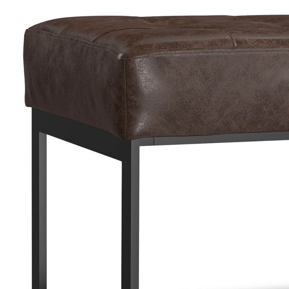 Penelope 56" Brown Faux Leather Metal Frame Ottoman Bench