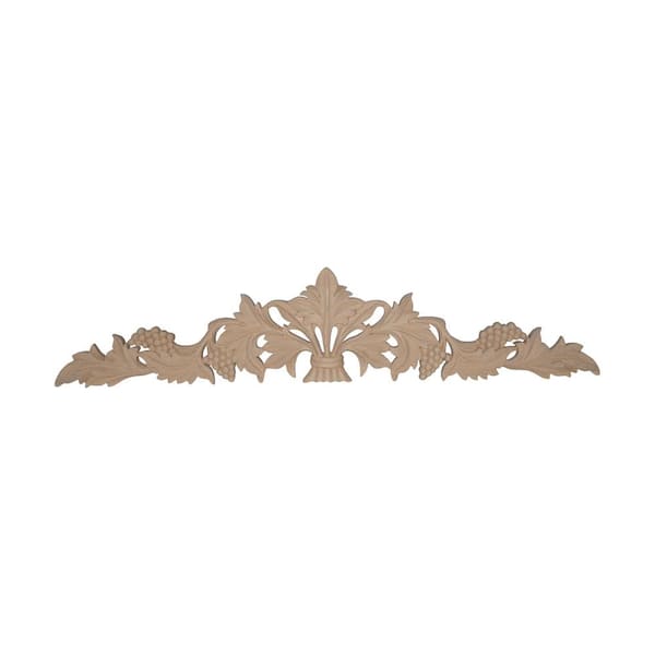 American Pro Decor 5/8 in. x 24 in. x 5 in. Unfinished Hand Carved American Hard Maple Wood Grape Cartouche Applique and Onlay Moulding
