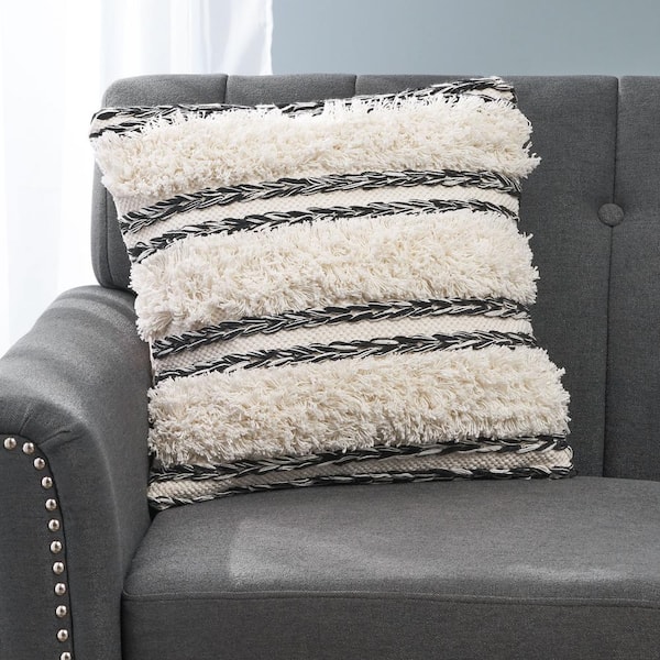Noble House Aldine Black and White Striped Zipper 18 in. x 18 in. Throw Pillow Cover