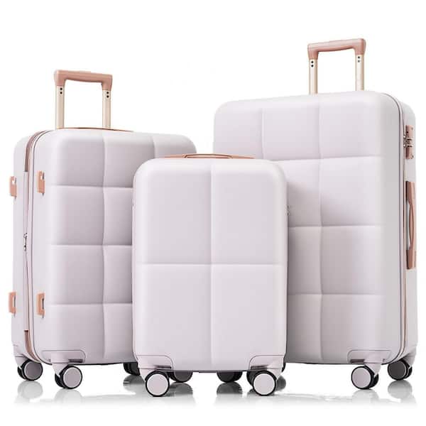 3-Piece Light Gray Airline Certified Luggage Set with Cup Holder and Spinner Wheels