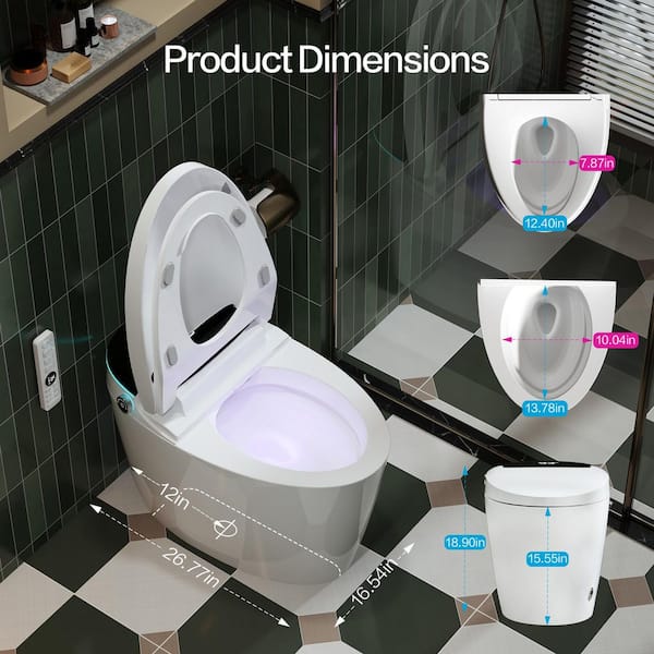 Intelligent Elongated Smart Toilet with Built-in Tank, Auto Open/Close Lid, Heated Seat and Integrated Bidet in White