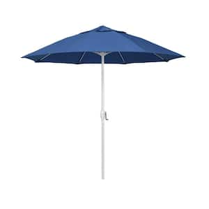 7.5 ft. Matted White Aluminum Market Patio Umbrella Fiberglass Ribs and Auto Tilt in Regatta Sunbrella