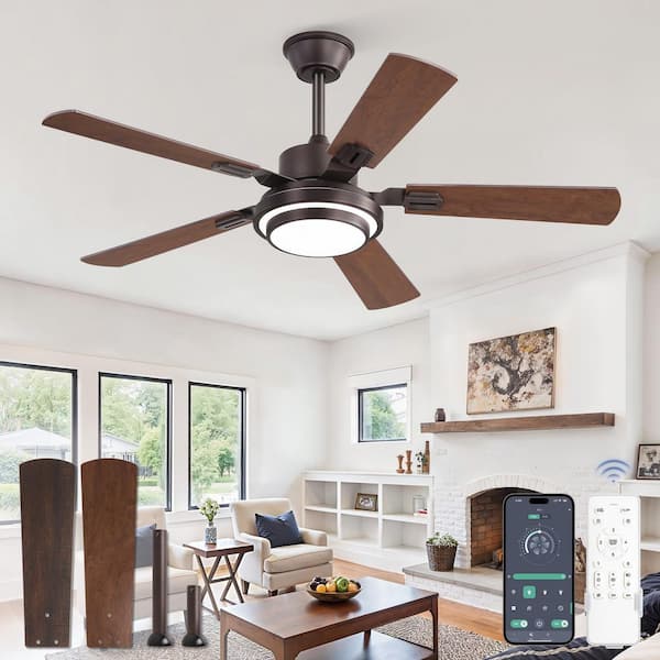 48 in. Oil Bronze Rustic Indoor Dimmable LED 6-Speed Downrod Standard Ceiling Fan with Lights, Remote Control