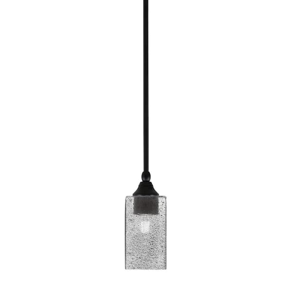 Unbranded Sparta 100-Watt 1-Light Matte Black Shaded Pendant Light Mini Pendant with Square Smoke Bubble Glass, No Bulb included