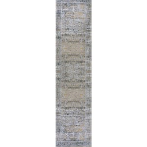 Alanya Ornate Medallion Machine-Washable Gray/Mustard 2 ft. x 8 ft. Runner Rug