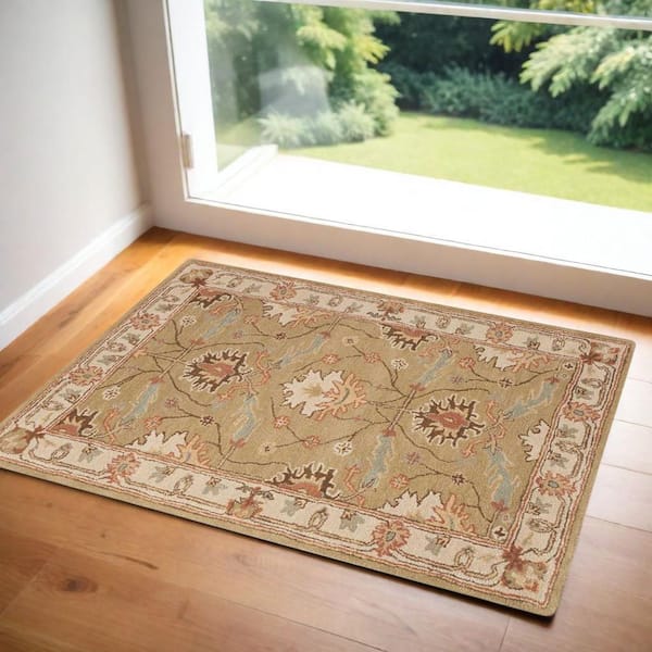 3 ft. x 4 ft. Ivory Floral Washable Area Rug
