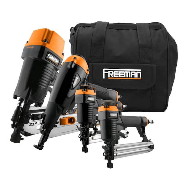Freeman Pneumatic Framing and Finishing Nailer and Stapler Kit with Bag (4-Piece)