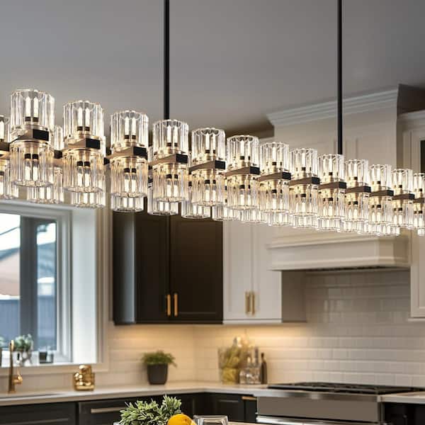 chandelierデスク Briignite 60-Light Modern Black 3000K Warm White Crystal