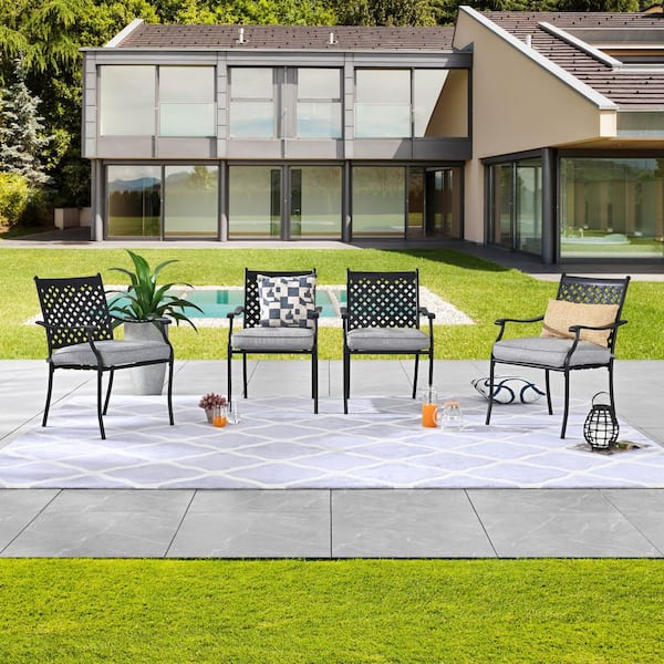 TOP HOME SPACE 4-Piece Metal Outdoor Dining Chair with Grey Cushion