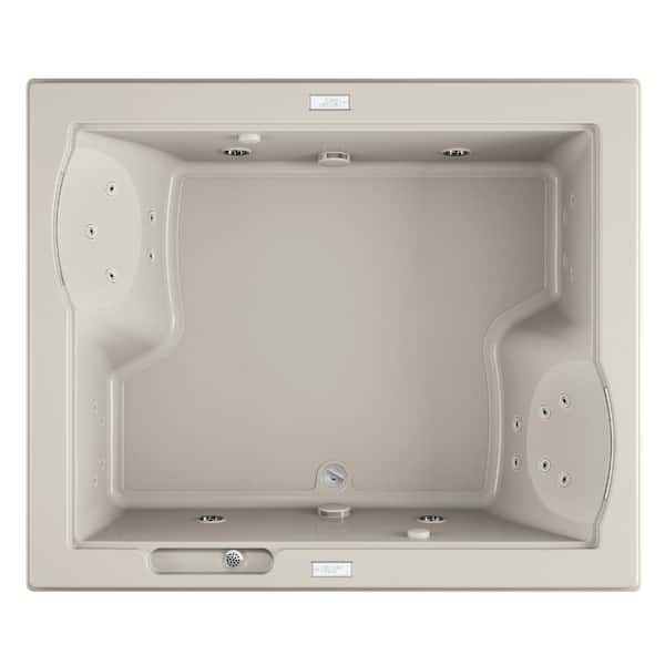 JACUZZI FUZION 71.75 in. x 59.75 in. Rectangular Whirlpool Bathtub with Center Drain in Oyster