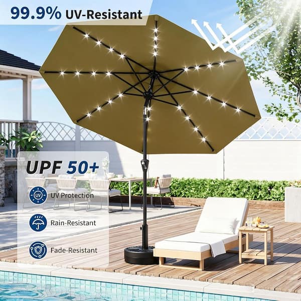 10ft solar led lighted patio umbrella w tilt adjustment fade-resistance Best Choice Products Offset Hanging Outdoor Market w/ Adjustable This umbrella features a heavy 10ft Solar Lights Patio Umbrella,